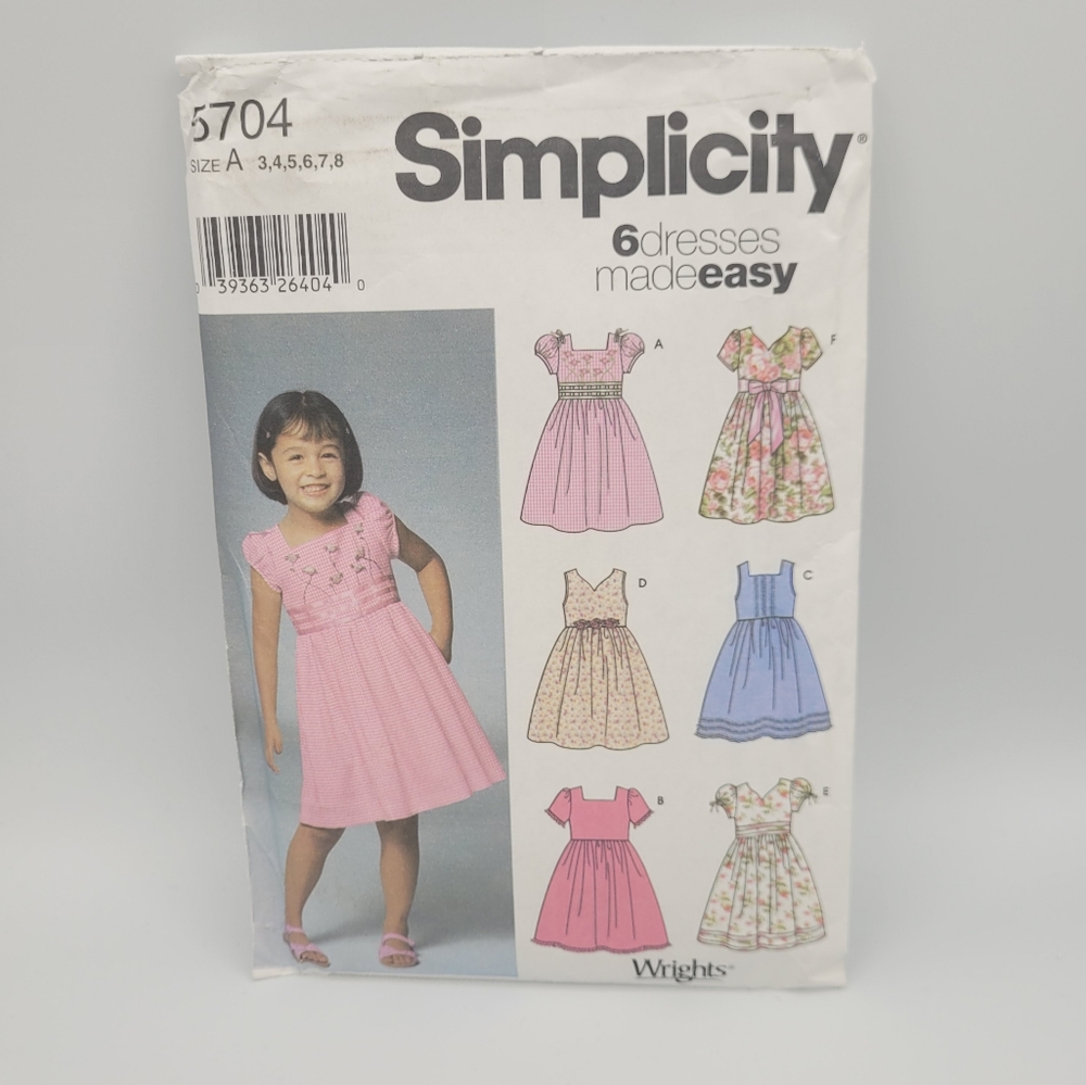 UNCUT Vintage Y2K Simplicity 5704 Child's Dresses Sewing Pattern